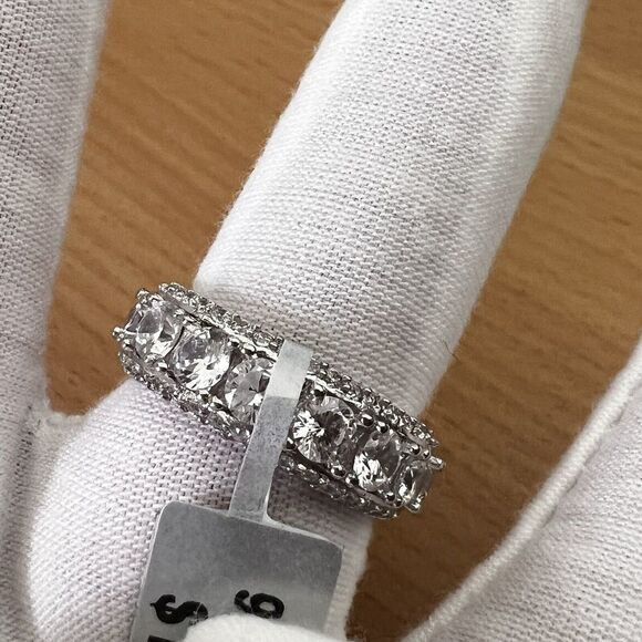 925 STERLING SILVER CZ BAND RING | LUXURY WEDDING RING |‎ 8 | RHODIUM FINISH - Picture 9 of 15